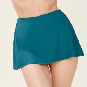 Andie Teal Blue Azure Skirted Swimsuit High Waisted Modest 2 in 1 Swim Skirt L